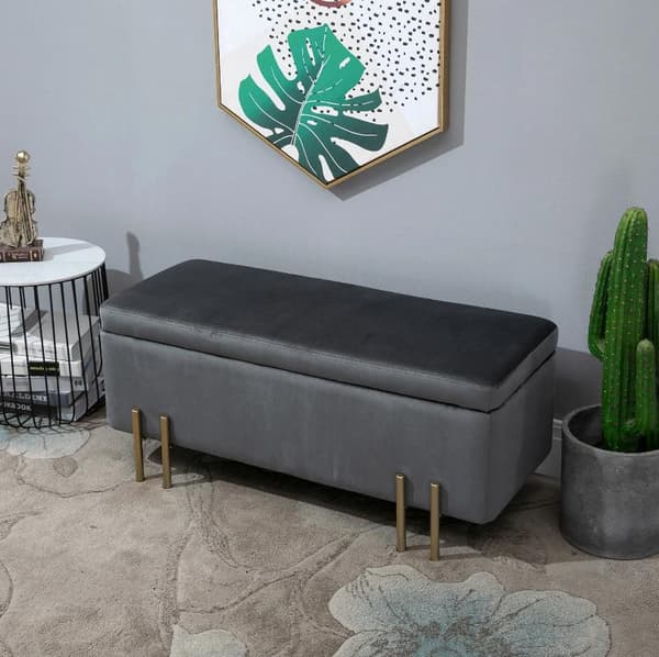Rootz Hocker - Fodskammel - Taburet - Opbevaringsplads - Polstret - Mørkegrå - Strygejern - 100 x 40 x 42 cm