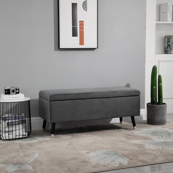 Rootz Hocker - Jakkara - Kenkäpenkki - Säilytyslaatikko - Kumipuu - Antrasiitti - Harmaa - Kangas - 110 x 43 x 45 cm