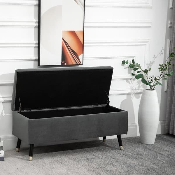 Rootz Hocker - Jakkara - Kenkäpenkki - Säilytyslaatikko - Kumipuu - Antrasiitti - Harmaa - Kangas - 110 x 43 x 45 cm