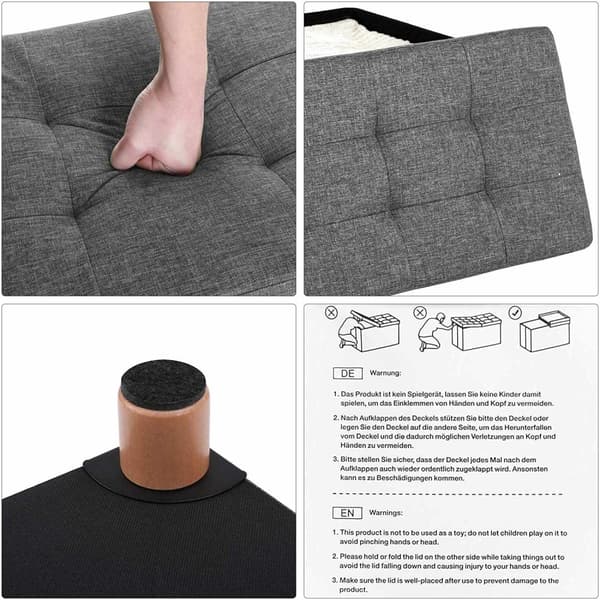 Rootz Hocker - Pouf - Säilytystila - Tummanharmaa - 76 x 38 x 40 cm