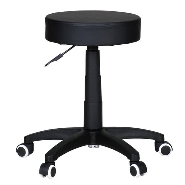 Rootz skammel, design arbejdsskammel, imiteret læder, sort, skammel med ruller, polstret skammel uden ryglæn
