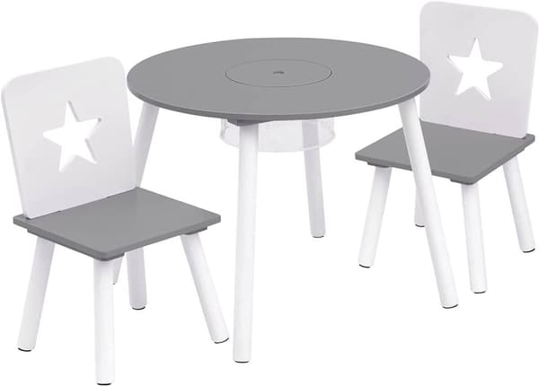 Rootz Barnsittgrupp - Stjärnmönstrat bord och stolar - Barnmöbler med förvaring - Engagerande design - Säker och hållbar - MDF och furu - Bord: φ59,5
