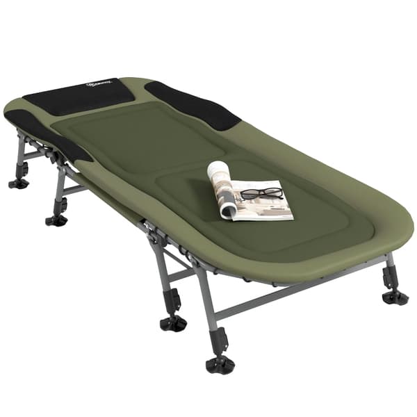 Rootz Camping Solstol - Utomhusfåtölj - Bärbar säng - Justerbart ryggstöd - Vadderad design - Halkfria fotstöd - 200 cm x 85 cm x 40-51 cm - Stål & 60