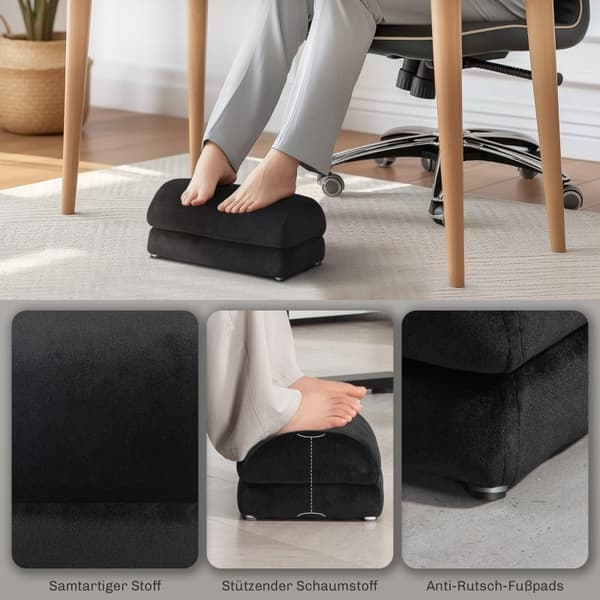 Rootz Fodstøtte - Skrivebordsfodskammel - Ergonomisk fodstøtte - Fløjlsstof - Knæpude - 32 cm x 22 cm x 15 cm