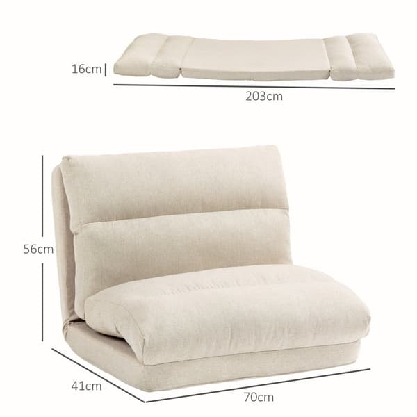 Rootz-lattiatuoli - Meditaatiotuoli - Lepotuoli - Sänky - 6-tasoinen säädettävä selkänoja - Pehmeä kangaspäällinen - Kompakti - Beige - 70cm x 41cm x