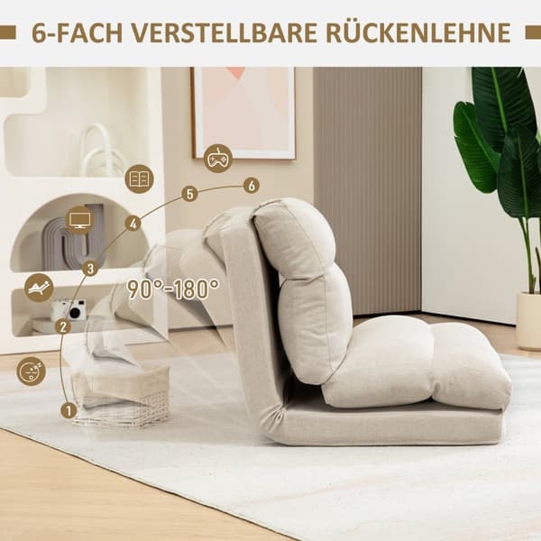 Rootz-lattiatuoli - Meditaatiotuoli - Lepotuoli - Sänky - 6-tasoinen säädettävä selkänoja - Pehmeä kangaspäällinen - Kompakti - Beige - 70cm x 41cm x