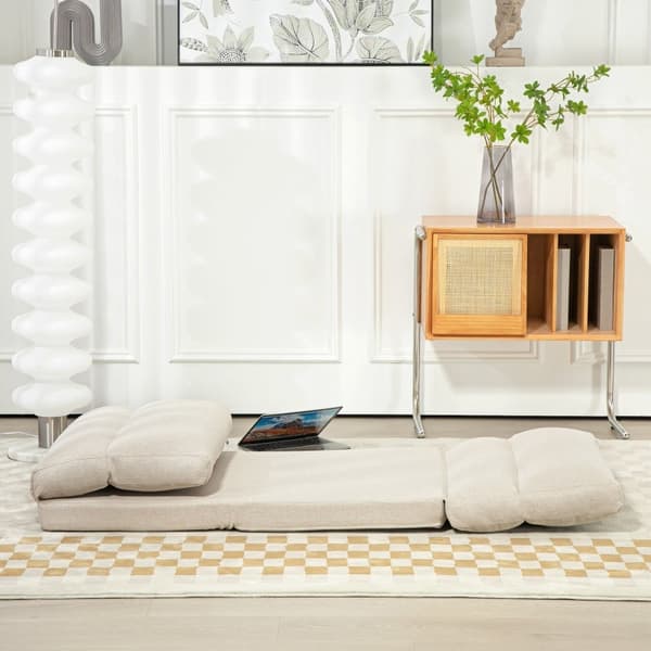 Rootz-lattiatuoli - Meditaatiotuoli - Lepotuoli - Sänky - 6-tasoinen säädettävä selkänoja - Pehmeä kangaspäällinen - Kompakti - Beige - 70cm x 41cm x