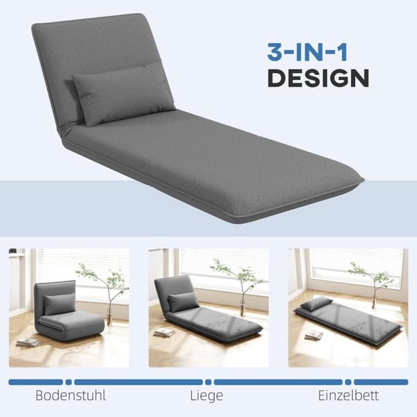 Rootz 3 -in -1 Säädettävä lattiatuoli - Kiesi Lounge - Vierasänky - 6 -aseman mukavuus - Faux Nahka - 75 cm x 81cm x 68cm