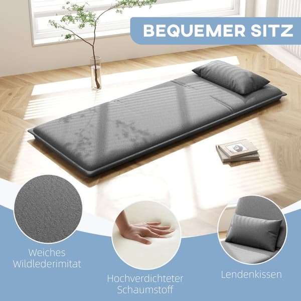 Rootz 3 -i -1 Justerbar golvstol - Chaise Lounge - Gästbädd - 6 -läge komfort - faux läder - 75 cm x 81 cm x 68 cm