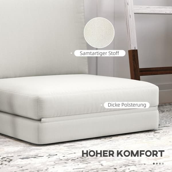 Rootz Folding Floor -stol - Konvertible polstret sofa - Meditationsstol - Velvet -lignende stofkomfort - 75 x 268 x 18 cm - Hvid