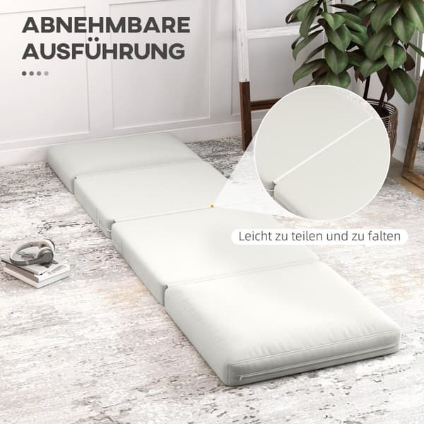 Rootz Folding Floor -stol - Konvertible polstret sofa - Meditationsstol - Velvet -lignende stofkomfort - 75 x 268 x 18 cm - Hvid