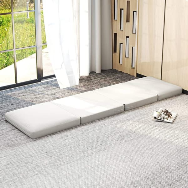 Rootz Folding Floor -stol - Konvertible polstret sofa - Meditationsstol - Velvet -lignende stofkomfort - 75 x 268 x 18 cm - Hvid