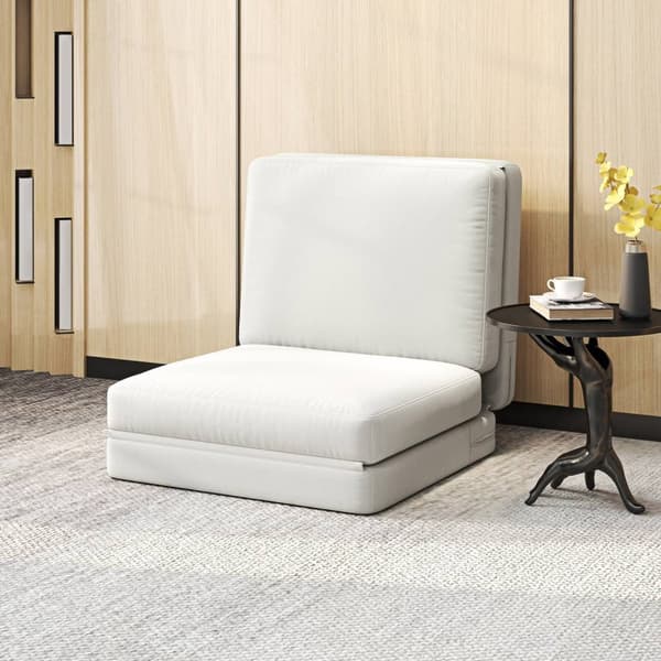Rootz Folding Floor -stol - Konvertible polstret sofa - Meditationsstol - Velvet -lignende stofkomfort - 75 x 268 x 18 cm - Hvid