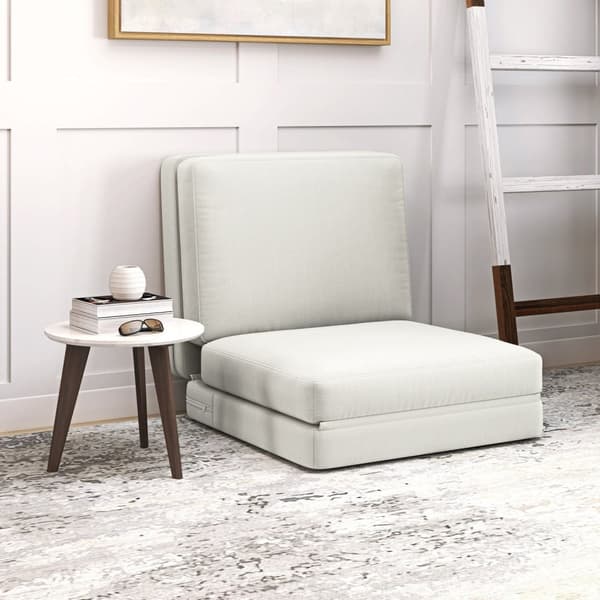 Rootz Folding Floor -stol - Konvertible polstret sofa - Meditationsstol - Velvet -lignende stofkomfort - 75 x 268 x 18 cm - Hvid