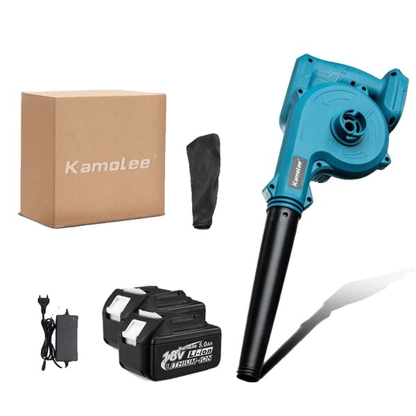 Kamolee Langaton Sähkötuuletin, 20000 RPM, 2-in-1 Imu- ja Puhallustoiminto,EU, 2x5.0Ah 18V Akut