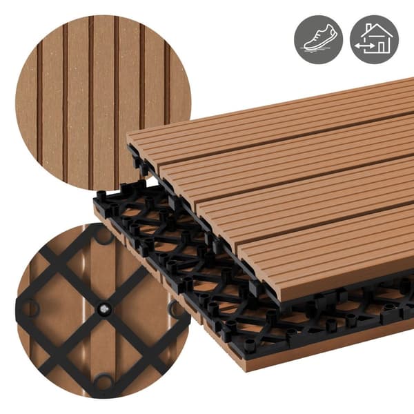 ECD Germany WPC terrassefliser 60x30 cm 11er besparelsessæt til 2m² lysebrun i træ kig efter havebalkongulve med dræning og kliksystem terrassegulv