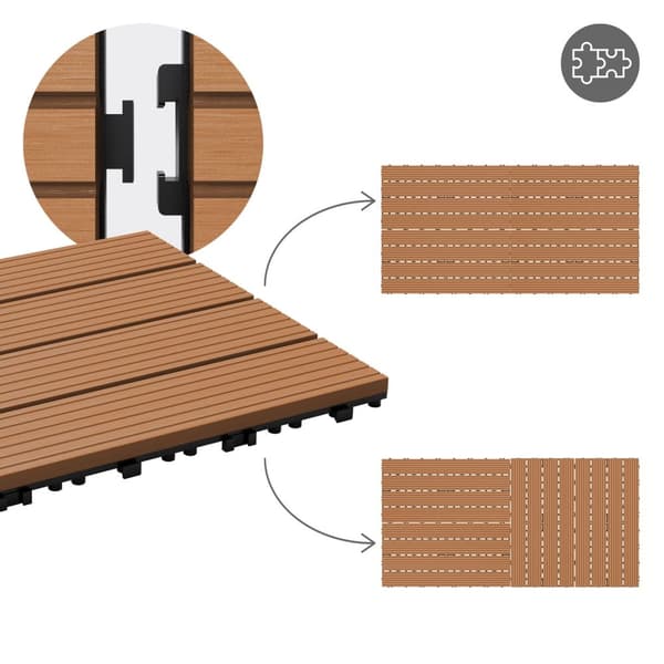 ECD Germany WPC terrassefliser 60x30 cm 11er besparelsessæt til 2m² lysebrun i træ kig efter havebalkongulve med dræning og kliksystem terrassegulv