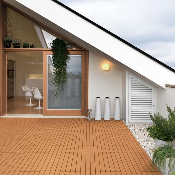 ECD Germany WPC terrassefliser 60x30 cm 11er besparelsessæt til 2m² lysebrun i træ kig efter havebalkongulve med dræning og kliksystem terrassegulv