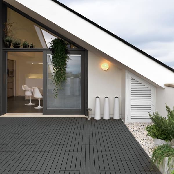 ECD Germany WPC-terassilaatat 60x30 cm, 22 osaa, 4m²: n puuplassi antrasiitille, etsi puutarhan parvekelattia viemäröinti- ja napsautusjärjestelmällä