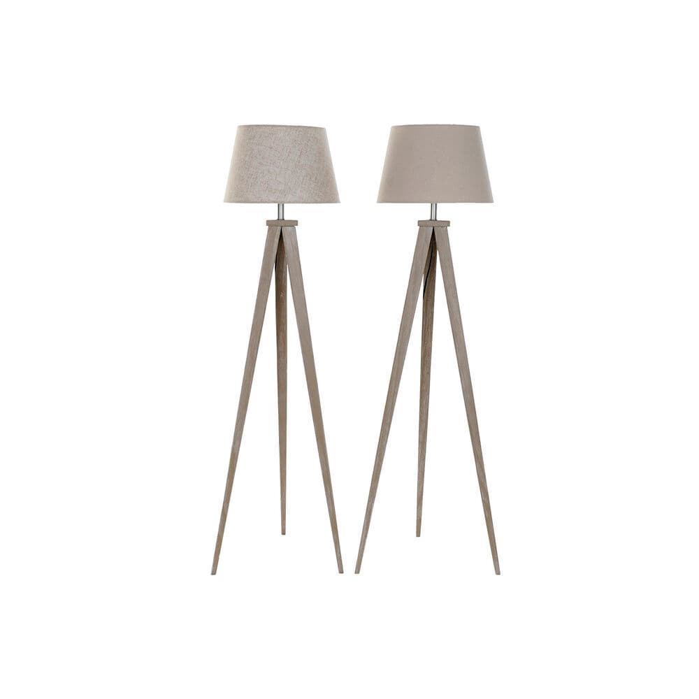 Golvlampa DKD Home Decor Beige Metall linne Kräm Tripod Furu (40 x 40 x 154 cm) (2 pcs)