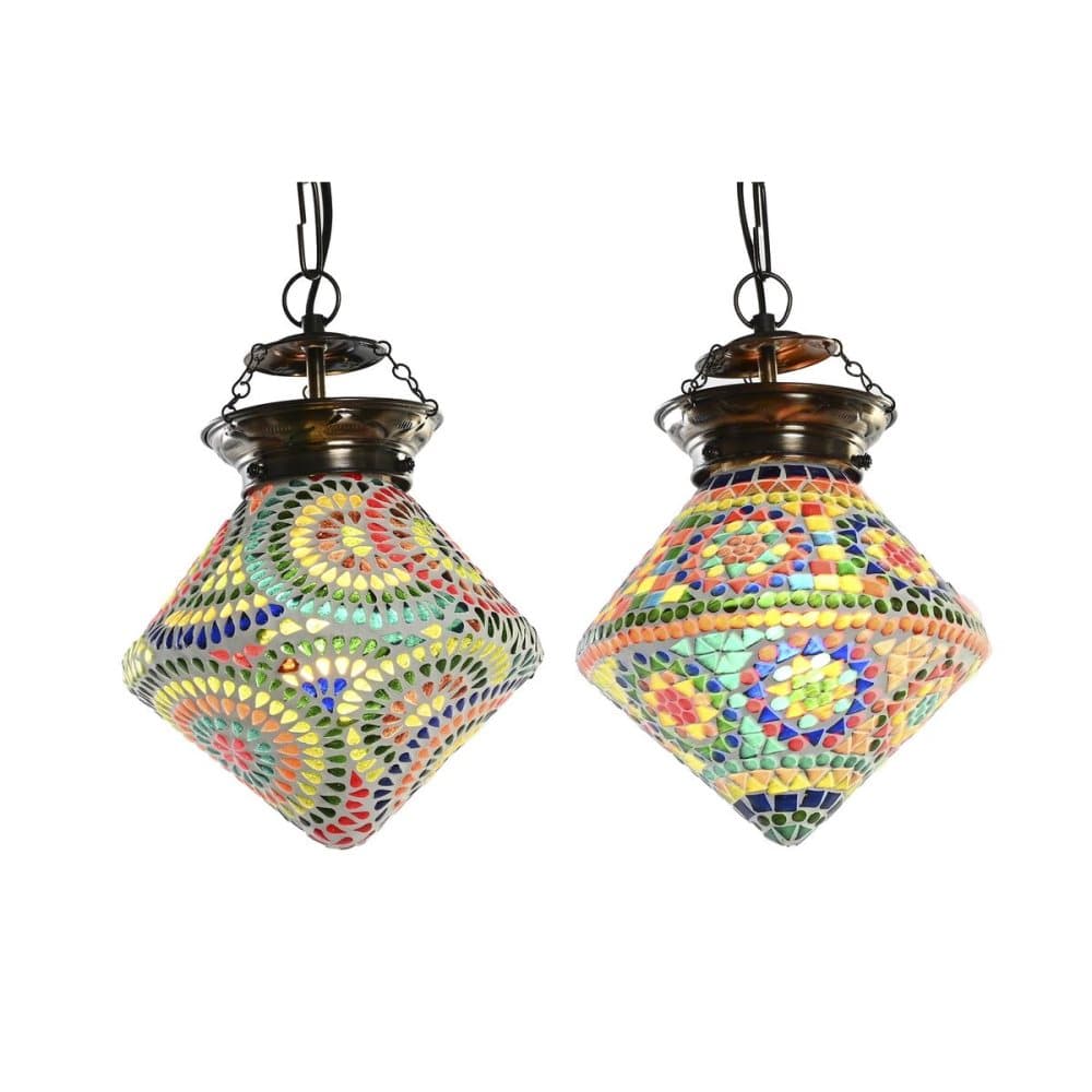 Taklampa DKD Home Decor Glas Metall Multicolour 25 W (21 x 21 x 25 cm) (2 antal)