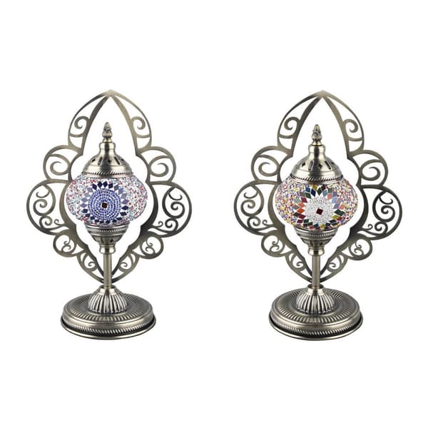Bordslampa DKD Home Decor Glas Mosaik Metall Multicolour Arab (20 x 15 x 42 cm) (2 antal)