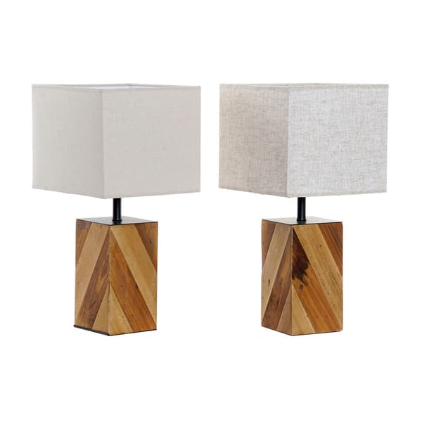 Bordlampe DKD Home Decor 25,5 x 25,05 x 52 cm Gran Natur Beige Metal Flødefarvet 220 V 60 W 25 x 25 x 21 cm (2 enheder)