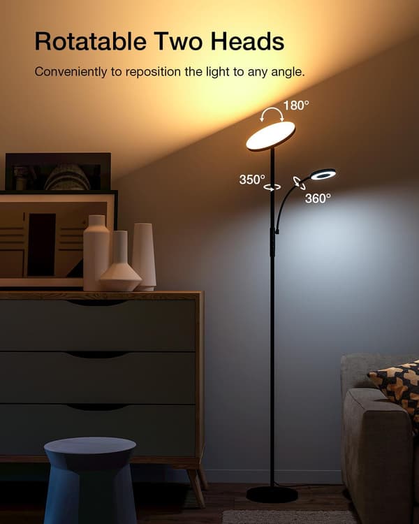 36W golvlampa med två huvuden med fjärrkontroll 2700K~6500K Färgtemperatur 10 nivåer Ljusstyrka AC100~240V