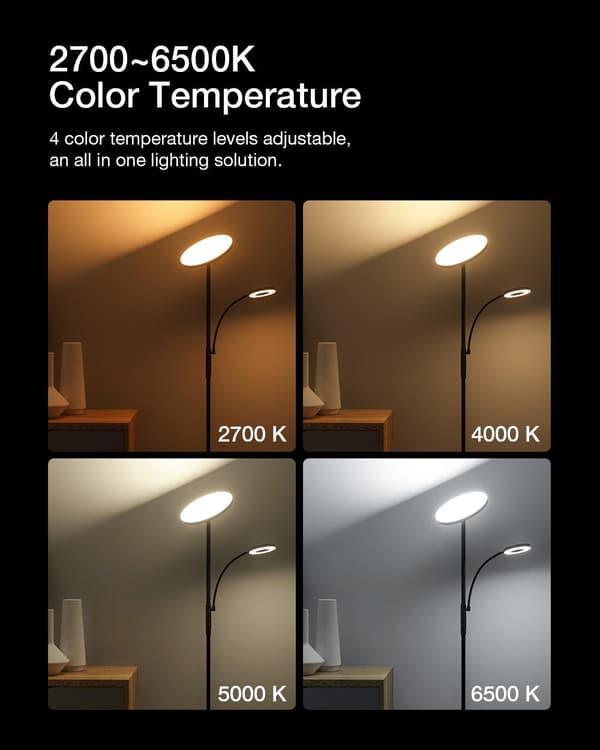 36W golvlampa med två huvuden med fjärrkontroll 2700K~6500K Färgtemperatur 10 nivåer Ljusstyrka AC100~240V