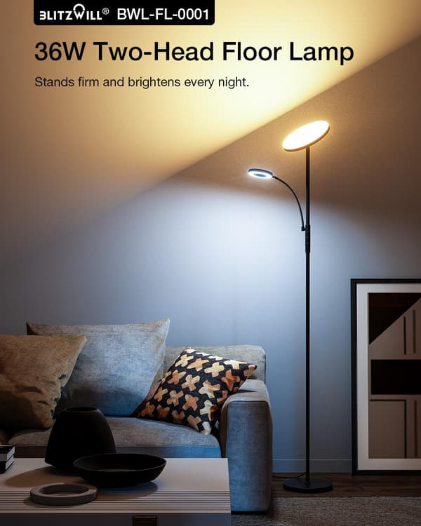 36W golvlampa med två huvuden med fjärrkontroll 2700K~6500K Färgtemperatur 10 nivåer Ljusstyrka AC100~240V