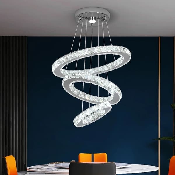 Hängande belysning, LED Kristallkrona, Modern Design, 3rings, Dimbar fjärrkontroll