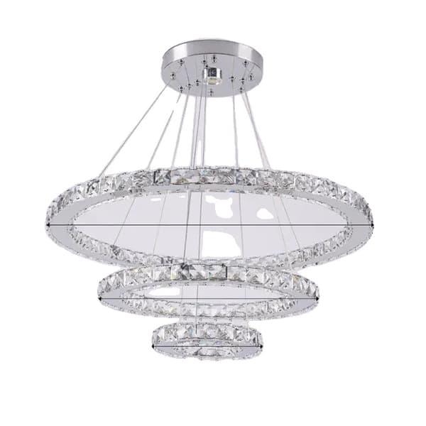 Moderne lysekroner, LED krystalringe hængende, Elegant dekoration til stuer og spisestuer., 2Ringe D50xD30cm, Udskiftelig