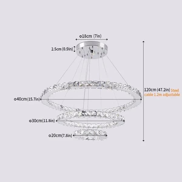 Moderne lysekroner, LED krystalringe hængende, Elegant dekoration til stuer og spisestuer., 2Ringe D50xD30cm, Udskiftelig