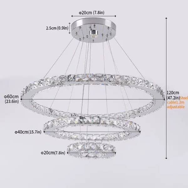 Moderne lysekroner, LED krystalringe hængende, Elegant dekoration til stuer og spisestuer., 2Ringe D50xD30cm, Udskiftelig