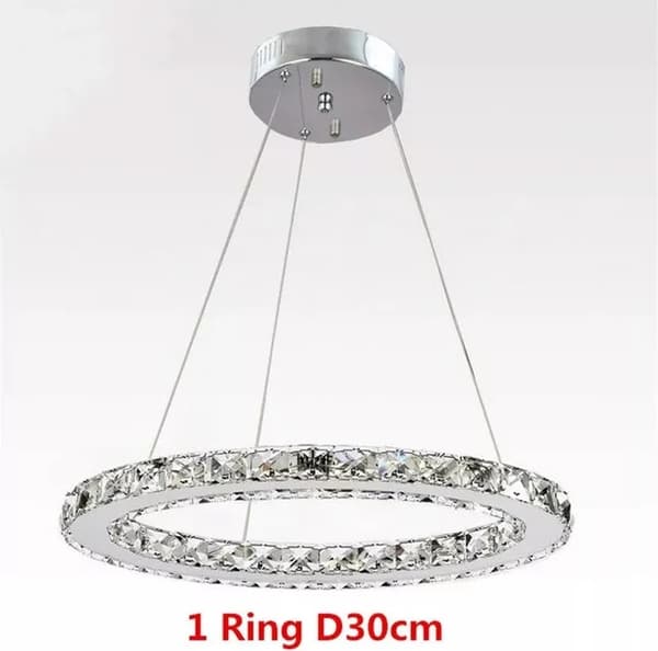 Krystal loftlampe, moderne design, spisestue dekoration, 1 ring 30cm, Varm Hvid