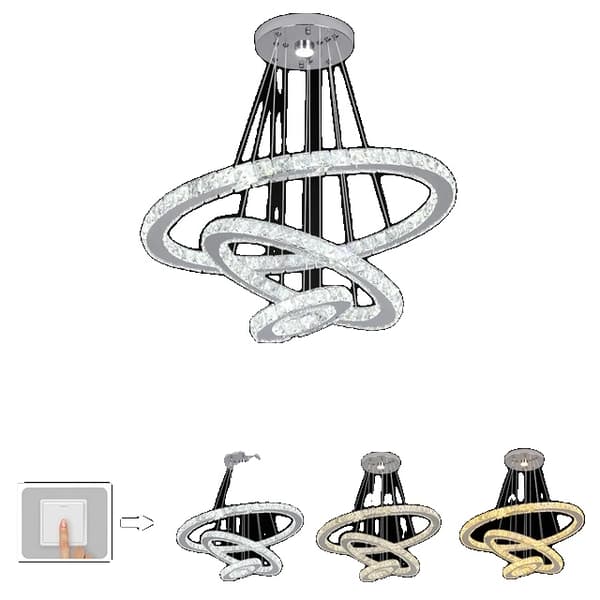 Hängande ljusarmatur, kristallringar, dimbar LED-teknik, 3Ring 40x30x20cm, 3 färger som kan bytas ut