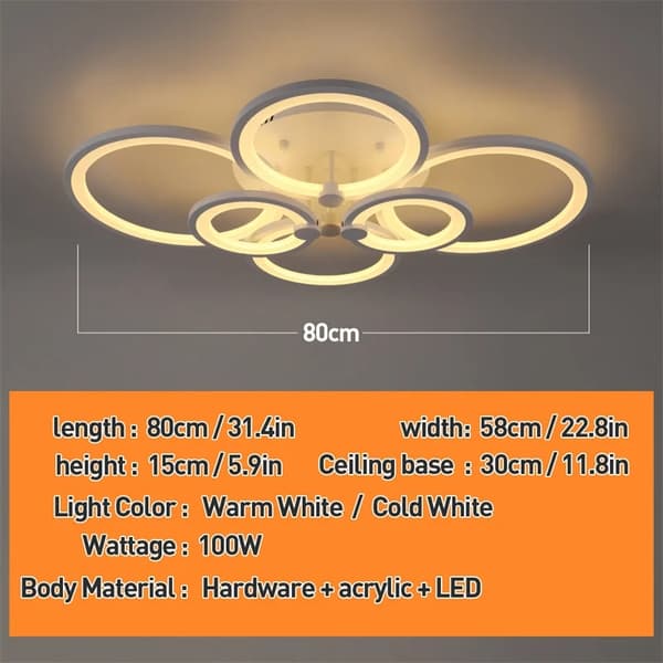 Modern LED Kronljus, Justerbar Ljusstyrka, Järn & Akryl, Ytmonterad,6TY, Varmvit