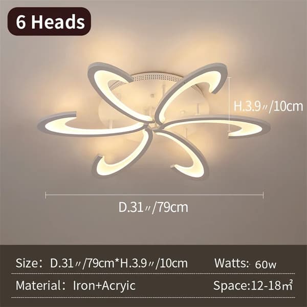 Modern LED Kronljus, Justerbar Ljusstyrka, Järn & Akryl, Ytmonterad,6TY, Varmvit