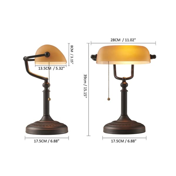 Retro Banker Bordslampa, Elegant Grön Färgat Glas Skärm, Knoppbrytare, 60W Max,YY-T8007AYY-T8007A