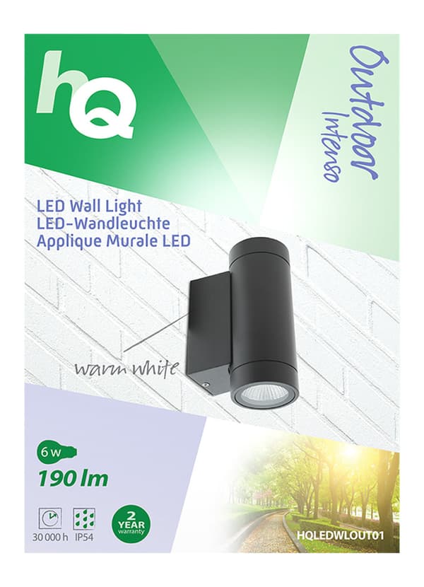 HQ HQLEDWLOUT01 Led udendørs væglampe 6 W 190 Lm Sort