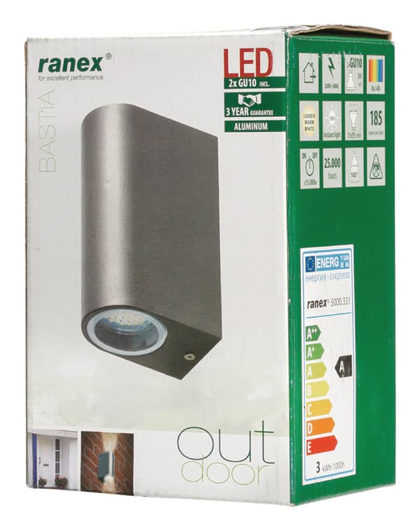 Ranex Ra-5000331 LED udendørs væglampe i rustfrit stål med to lyspunkter