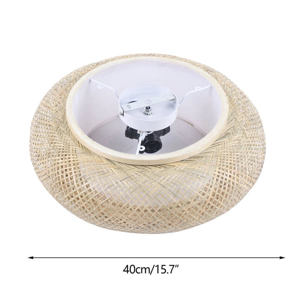Rattan Pendellampe, Håndvævet Bambus Skærm, Rustik Stil,40x14CM