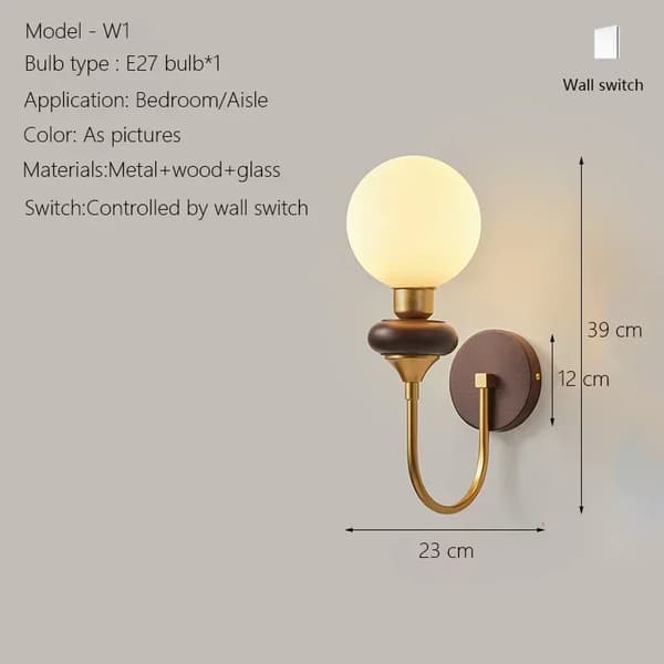 Modern vägglampa, metall- och träkonstruktion, lämplig för sovrum och vardagsrum,12W glödlampa x 1, A