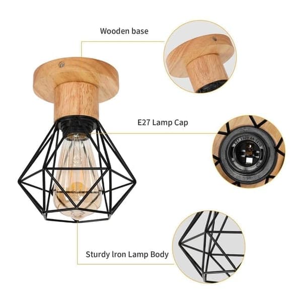 Moorle Industriell retro taklampa med metallbur-design, lämplig för vardagsrum, kök och sovrum, E27-lampsockel