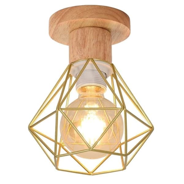 Moorle Industriell retro taklampa med metallbur-design, lämplig för vardagsrum, kök och sovrum, E27-lampsockel Guld