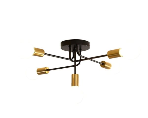 Retro loftslampe i industriel stil, 5 lampe design, semi-monteret vedhæng, E27 lampefatning, sort og guld