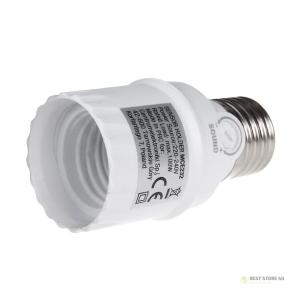 Maclean äänisensorilampun kanta, E27 äänisensorilla, maks. 100 W, alue 30 dB - 90 dB, MCE232