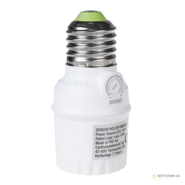 Maclean äänisensorilampun kanta, E27 äänisensorilla, maks. 100 W, alue 30 dB - 90 dB, MCE232