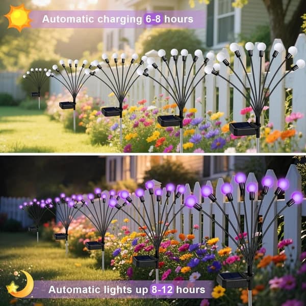 2 Pack Solcellsdrivna eldflugelampor – 16 LED svajande trädgårdsbelysning, vattentäta dekorativa lampor för uteplats, gångväg och gräsmatta