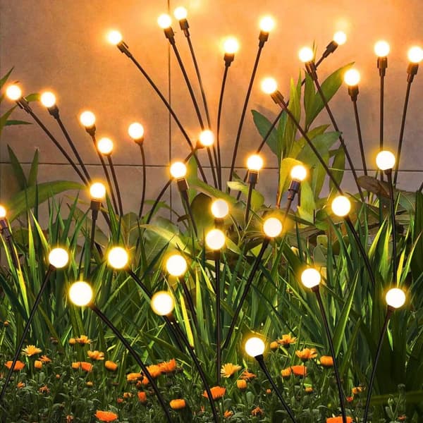 2 Pack Solcellsdrivna eldflugelampor – 16 LED svajande trädgårdsbelysning, vattentäta dekorativa lampor för uteplats, gångväg och gräsmatta